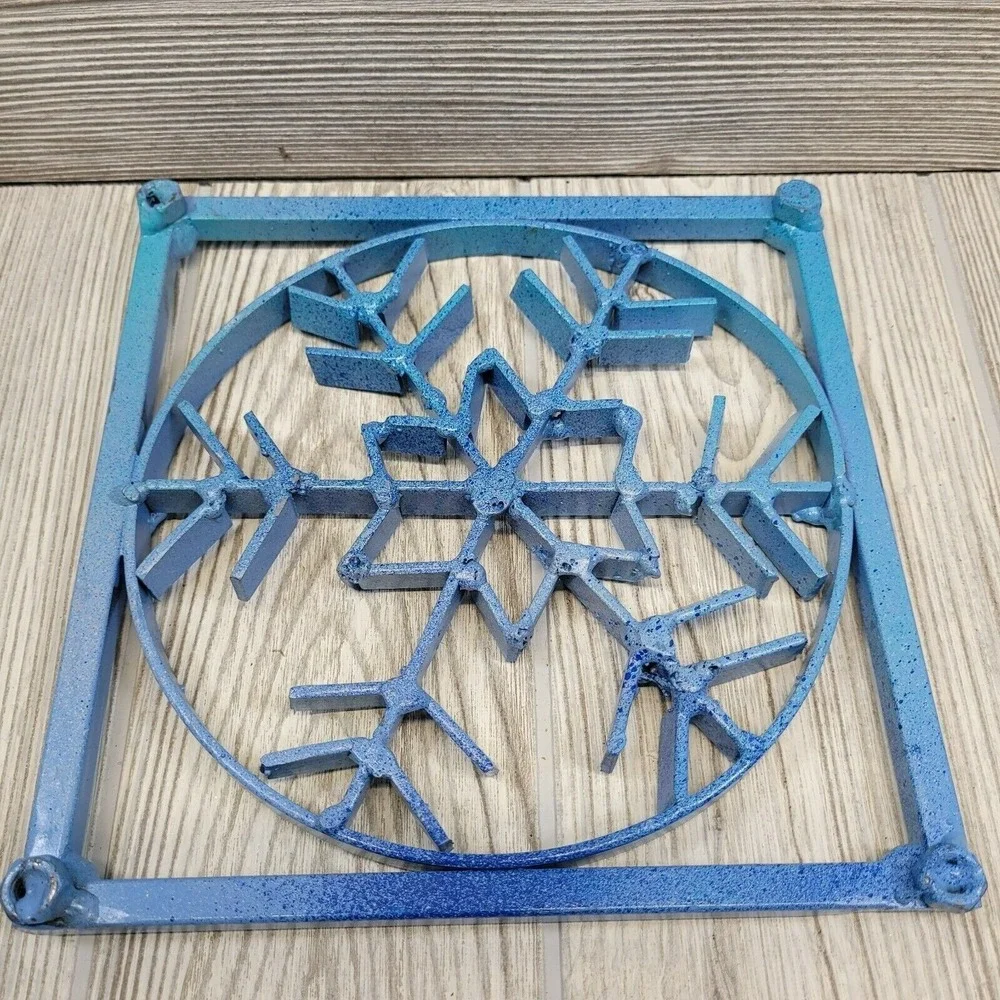 Handmade‎ Snowflake Wall Decor Kitchen Trivet Blue Metal Industrial Welded Art